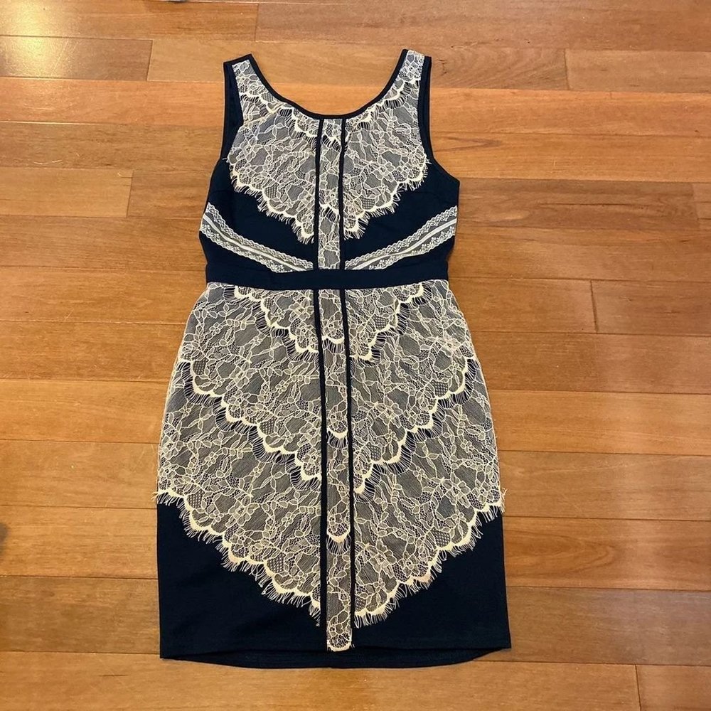 Navy Lush Dress with Lace Overlay Small